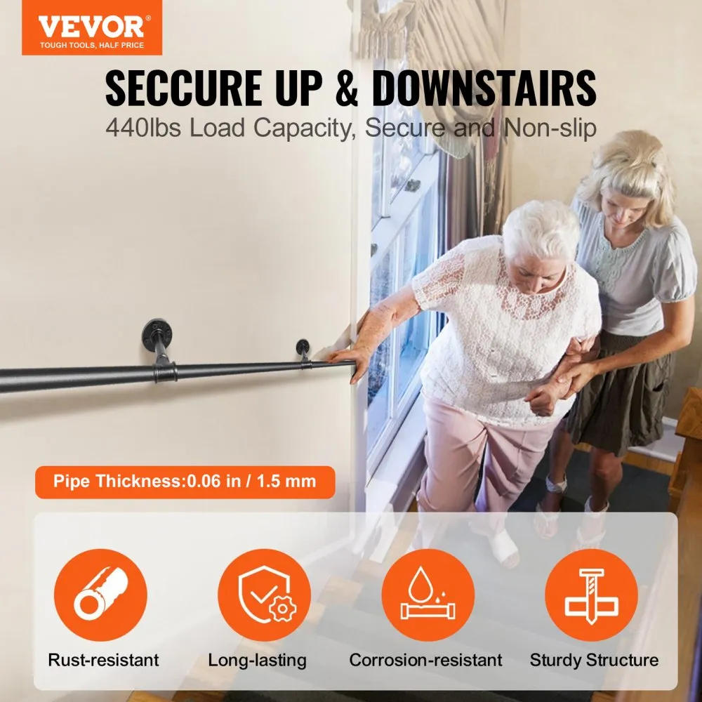 VEVOR Balustrade Trap Pijp Trapleuning 3 m Leuningen Trappen Binnen Zwarte Outdoor Indoor Universele Trapleuning Gemaakt van Koo