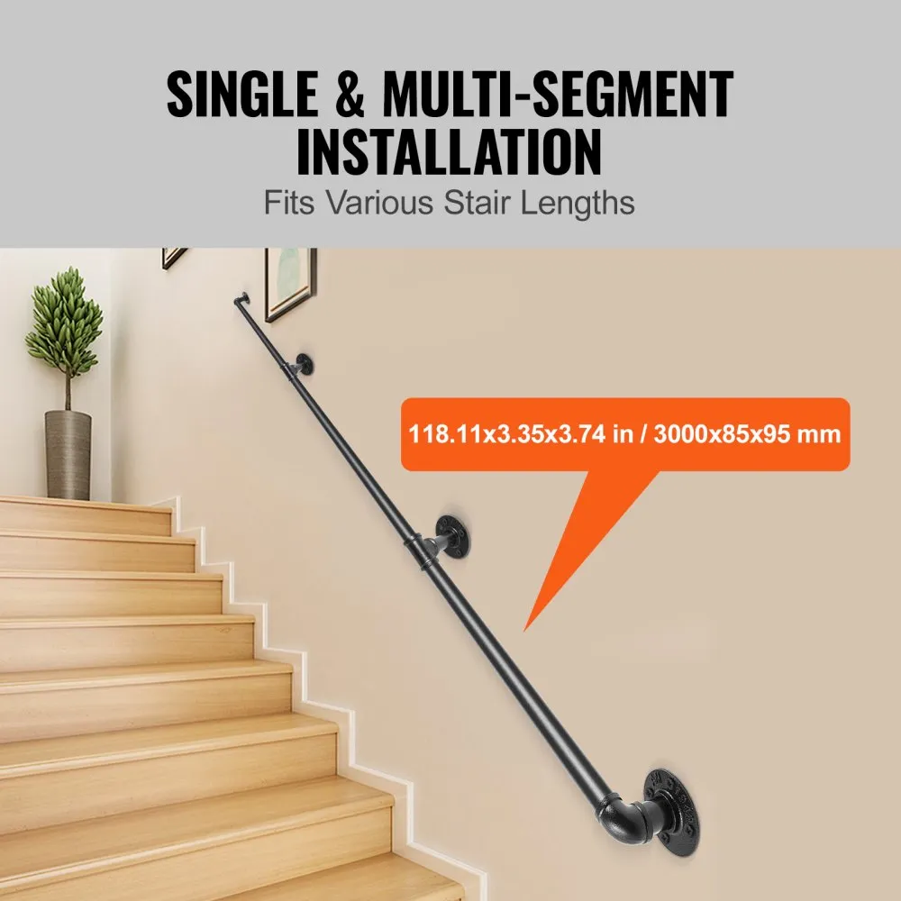 VEVOR Balustrade Trap Pijp Trapleuning 3 m Leuningen Trappen Binnen Zwarte Outdoor Indoor Universele Trapleuning Gemaakt van Koo