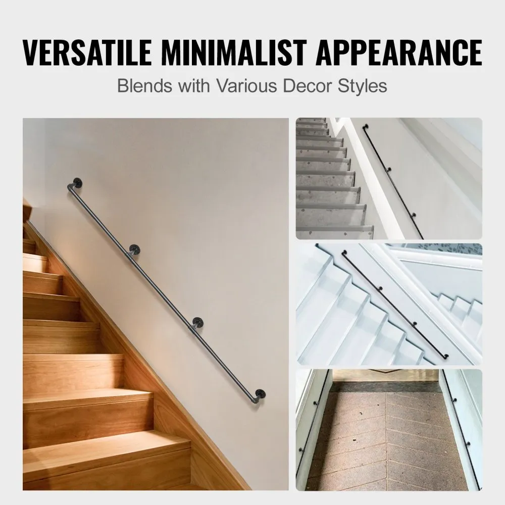 VEVOR Balustrade Trap Pijp Trapleuning 3 m Leuningen Trappen Binnen Zwarte Outdoor Indoor Universele Trapleuning Gemaakt van Koo